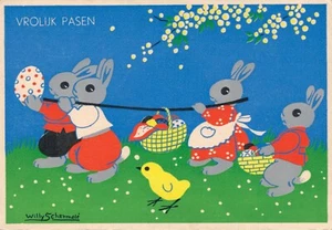 Conejitos de Pascua felices firmados por el artista Willy Schermeele BS.03 - Imagen 1 de 2