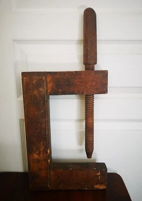 Ancien Vintage Grand Étau en Bois Outil Serre-Joint Atelier Déco  - Photo 1/4