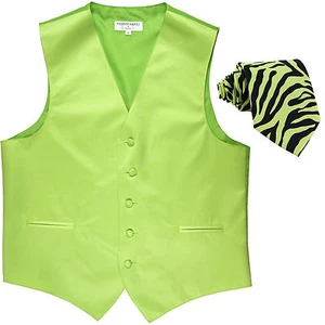 New Men's Formal Vest Tuxedo Waistcoat mint green with green zebra tie wedding - Picture 1 of 4