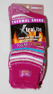 New 2X Polar Extreme Women's XtraLite Purple Striped Warm Thermal Socks sz 5-9