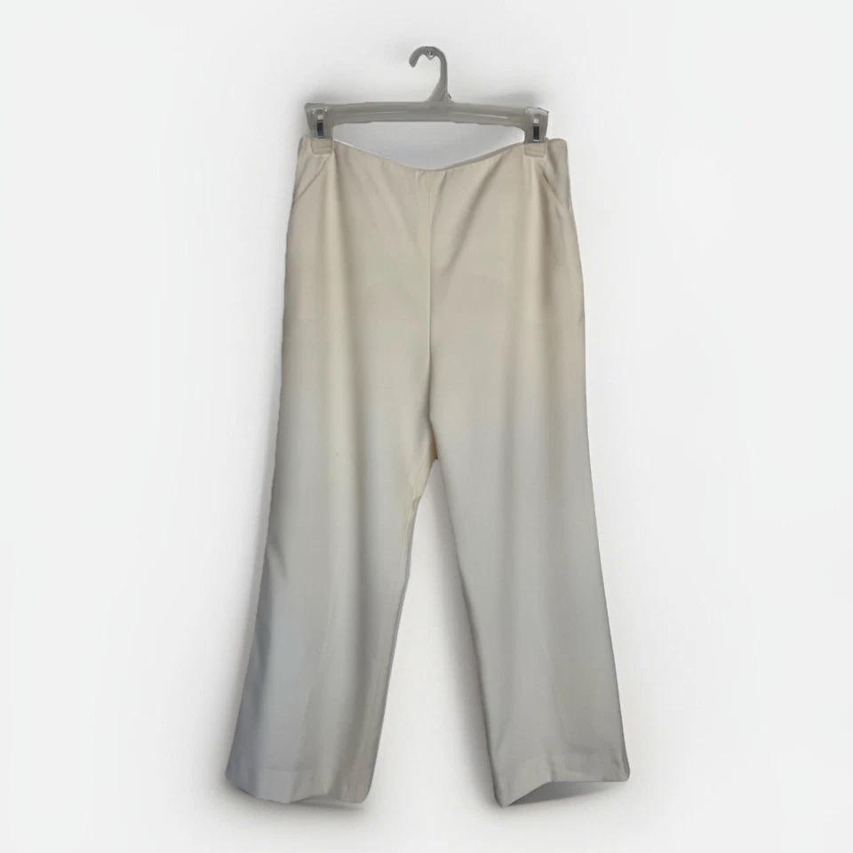 Pantalones Oscar de la Renta Lana Crema Pierna Ancha, Dobladillo Sin Acabar, Talla 14 Foto 1 de 4