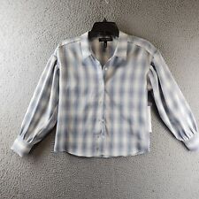 Aqua Plaid Button Up Shirt Girls' XL (14-16) Light Blue/White Collared Puff L/S