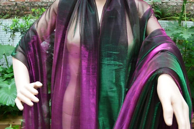 M11 Green Red Metallic Iridescent 2 Tones Stretch Mesh Net Fabric Material - Image 1 of 4