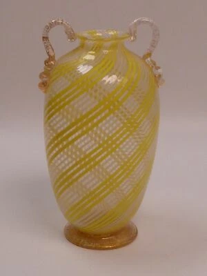  Vase Glas Fratelli Toso ? Murano Gelb-Weiß Fadendekor 1960/70 Art Glass Italy - Bild 1 von 4