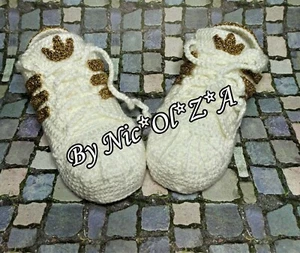 Hand crochet Toddler Athletic Sneakers ADIDA Super Star  warm Socks 21 cm sole - Picture 1 of 7