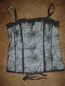TOP CORSÉ TRASERO CON CORDONES TELA DE ARAÑA GINGHAM BLANCO NEGRO DAMAS (TRIPP NYC) - TALLA M - Imagen 1 de 7