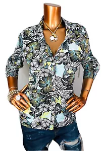 Studio Works L P Top Floral NWT $44 Button Up Shirt Low V Cut Blouse Soft 3/4 Sl - Picture 1 of 10