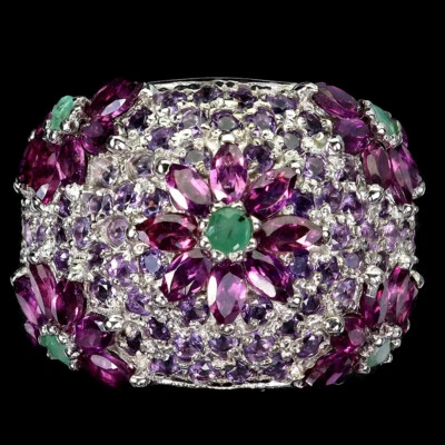 Anillo de plata de ley 925 marquesa rodolita tanzanita piedras preciosas talla 8 Foto 1 de 4