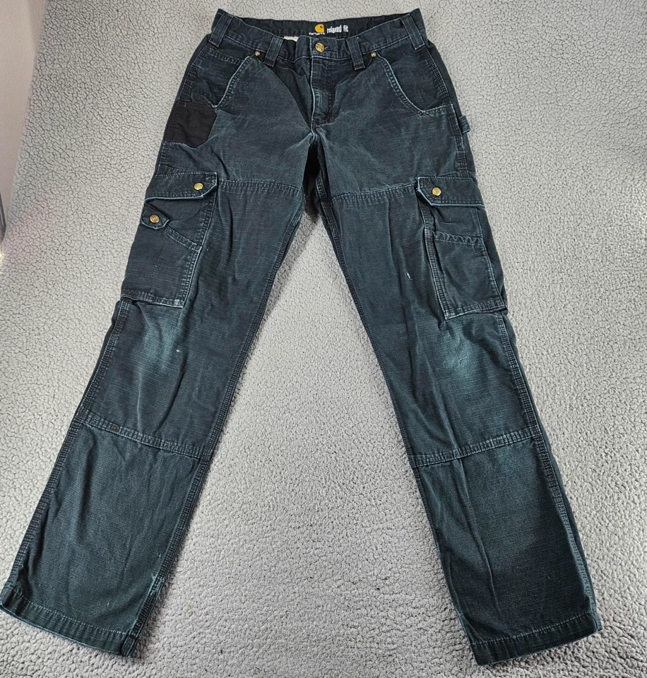 Pantalones de mezclilla Carhartt para hombre negros 32x34 Ripstop doble frente rodilla carga B342 ropa de trabajo Foto 1 de 4