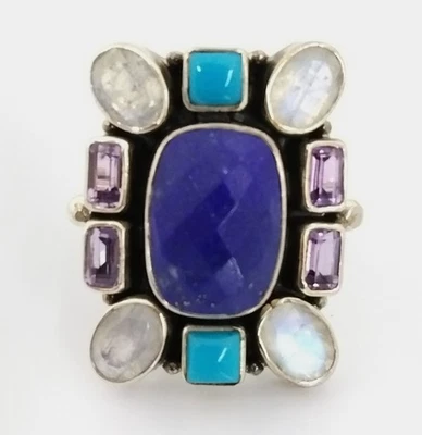 Nicky Butler Sterling Silver Lapis Multi Color Gemstone Ring Size 7 FZZ Foto 1 de 4