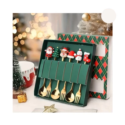Ensemble fourchette et cuillère de noël 6 pièces, vaisselle créative en acier - Photo 1/3