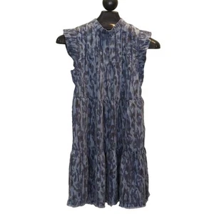 Anthropologie Dress Tier Skirt Cap Sleeves High Neck Blue Mini Length Size XS - Picture 1 of 5