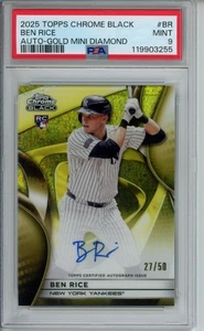 Mini diamante Ben Rice Topps 2025 cromo negro oro radiocontrol automático/50 Yankees PSA 9 SP - Imagen 1 de 2