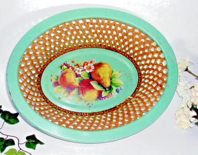 Obstkorb Brotkorb vintage Blech Bast shabby chic Körbchen Obstdekor Lithographie - Bild 1 von 4