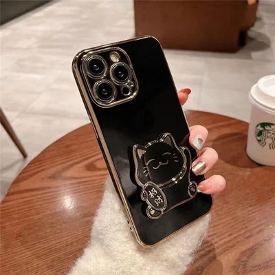 Lucky Cat Holder Case For Various Phone Lovely Cartoon Bracket Shockproof Cover - Image 1 of 4