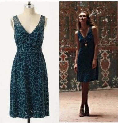 Anthropologie Moulinette Soeurs Matilija Velvet Burnout Dress-Silk Blend-Teal-0 - Image 1 of 4