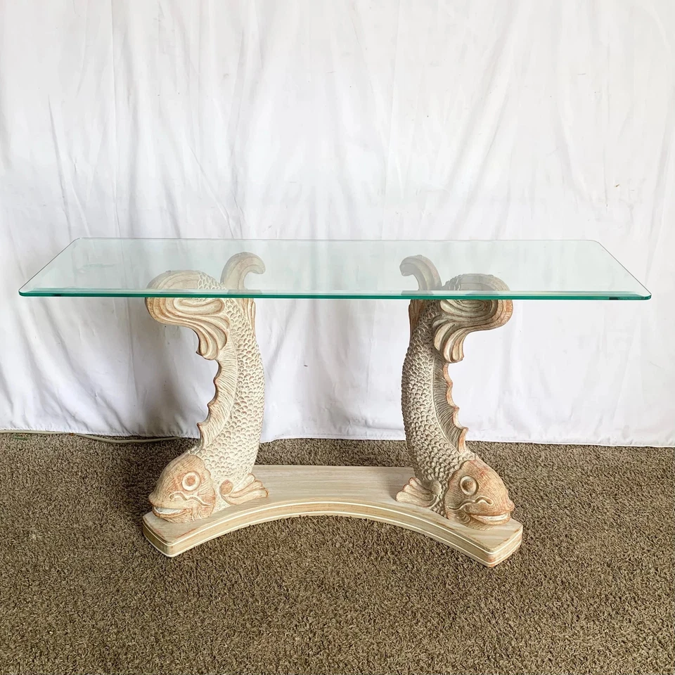 Mesa consola vintage tallada de madera para peces koi Foto 1 de 1