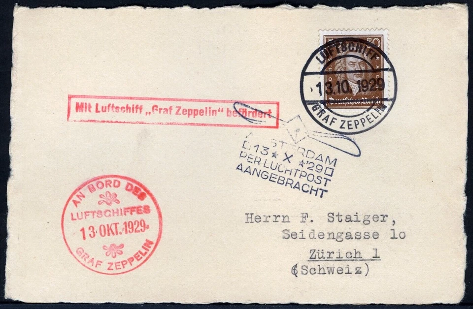 Zeppelin Dt. Reich 1929 Hollandfahrt Bordpost 13.10.29 Karte Si 41 B /1783 - Bild 1 von 1