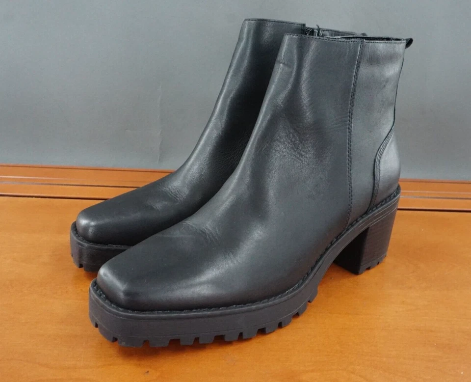 Andre Assous Milla Zapatos Mujer 8 Negro Cuero Cremallera Lateral Suela Botín al Tobillo Foto 1 de 4