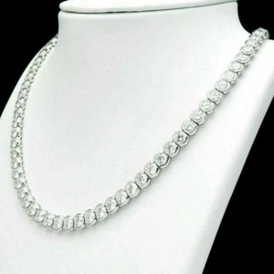 18 TCW Round Cut Moissanite Half Bezel Tennis Necklace 14k White Gold Plated 18" - Picture 1 of 7