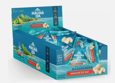 HAWAII MAUNA LOA Macadamias Nueces CAJA DE SAL MARINA HAWAIANA (paquete de 0,5 oz x 24) Foto 1 de 4