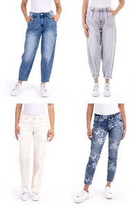 BLUE MONKEY JEANS NEU B- WARE BLAU GRAU CREME CROPPED BALLON FIT BLUMEN CARGO - Bild 1 von 14