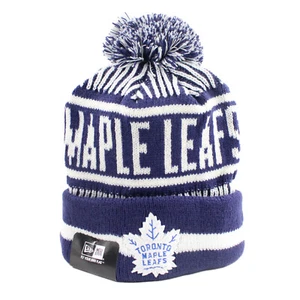 TORONTO MAPLE LEAFS NHL Sports Knit Cuffed Fitted Pom Pom Navy White NEW ERA Hat - Picture 1 of 3