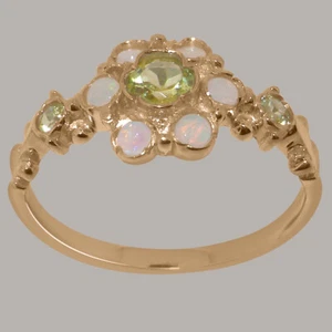 Solid 9ct Rose Gold Natural Peridot & Opal Womens Ring - Sizes J to Z - Picture 1 of 5