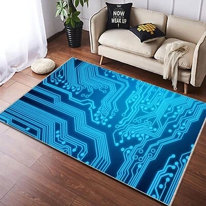 Futuristic circuit board rug, tech-inspired carpet, blue digital pattern, modern - Picture 1 of 10