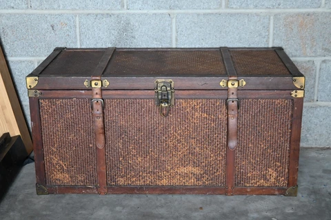 Large Antique Vintage leather wooden chest Cover