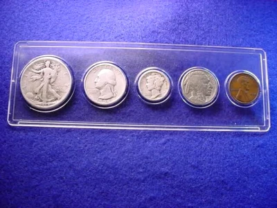 1934 PHILADELPHIA 5 COIN MINT SET GREAT 90% SILVER coins!    #26 - Image 1 of 4