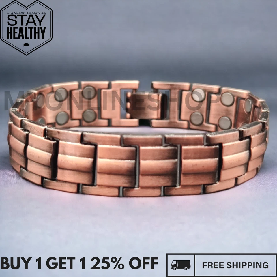 Mens Double Strength Copper Rich Bio Magnetic Healing Bracelet 36 Magnets Cuff - Image 1 of 4