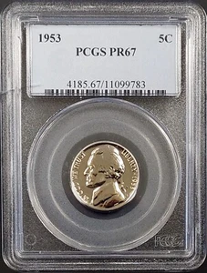 1953 Proof Jefferson Nickel certified PR 67 by PCGS! sku 9783 - Picture 1 of 5