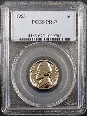 1953 Proof Jefferson Nickel certified PR 67 by PCGS! sku 9783 - Image 1 of 4