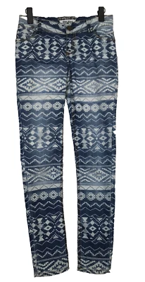 Hot Kiss Skinny Lily Blue White Aztec Pattern Jeans Size 1 Good Worn Condition - Imagem 1 de 4
