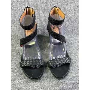 White Mountain Womens 9.5M black Sundown Leather Open Toe Casual Ankle Strap 2" - Picture 1 of 24