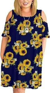 Kancystore Plus Size Dresses Short Sleeve Cold Shoulder Casual -2XL Navy - Picture 1 of 2
