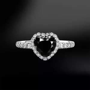 Lab-Created 2.70 Ct Herat Shape Black Diamond Wedding Ring 14K White Gold Plated - Picture 1 of 3