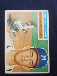 1956 TOPPS BASEBALL CARD #136 JOHNNY LOGAN  VG-EX NO CREASES