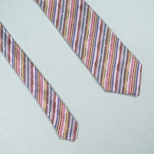 Missoni Cravatte Tie Mens Pink Blue Green Striped Silk Smart Designer Italian - Picture 1 of 15