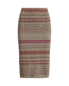 Ralph Lauren Women's Size XL Fair Isle Knit Linen-Blend Pencil Skirt Brown $185 - Picture 1 of 15