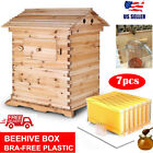 Auto Shedding Bee Hives Wooden Brood Beekeeping Box &7 PVC Honey Beehive Frames