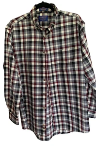 Sir Pendleton Virgin Wool Men's Plaid Burgundy Button Long Sleeve Shirt Medium - Picture 1 of 14