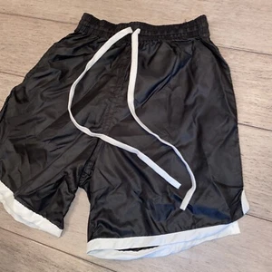 NOS Vintage Athletic Shorts STRIPED Black Glanz Nylon wet look Boys Youth MEDIUM - Picture 1 of 5