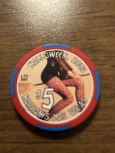 5 $ Harrah's Halloween 2003 heißes Bild veraltet Las Vegas Nevada Casino Chip - Bild 1 von 2