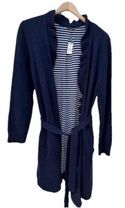 Talbots Gürtel Cardigan Pullover Staubtuch lang M dunkelblau Baumwollmischung neu mit Etikett Rüschen - Bild 1 von 7