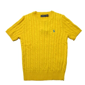 NWT Polo Ralph Lauren Cable-Knit Cotton Short-Sleeve Sweater Yellow Pullover S - Picture 1 of 4