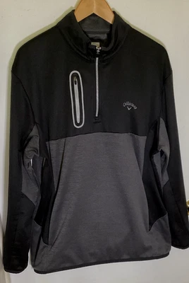 Pullover de golf Callaway para hombre talla XL con cremallera en cuarto/manga larga/negro y gris/bolsillos Foto 1 de 4