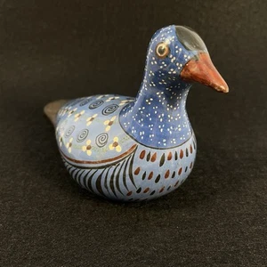 Vintage Tonala Solis brünierter blauer Vogel mexikanische Volkskunst handbemalt signiert 8 Zoll - Bild 1 von 9