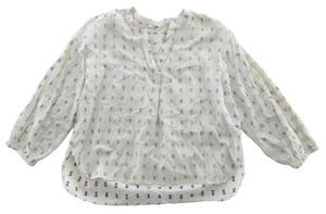 Madewell 100% Baumwolle blau elfenbein gesprenkelt 3/4 Arm V-Ausschnitt Bauernhemd Bluse XL - Bild 1 von 4